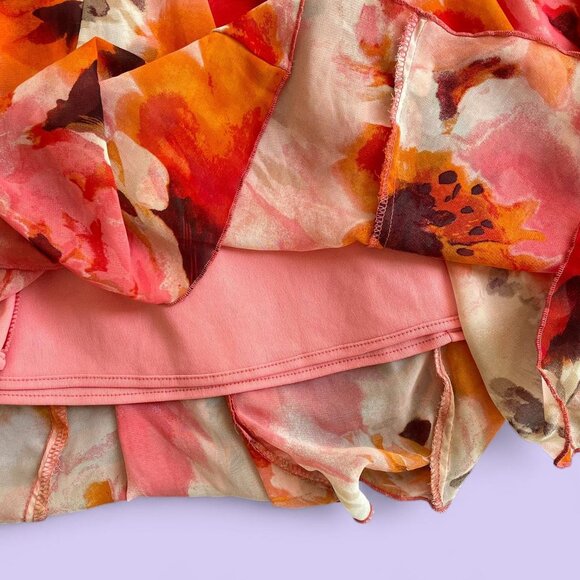 Y2K Pink Orange Floral Chiffon Midi Skirt – Christopher & Banks L - Picture 6 of 8